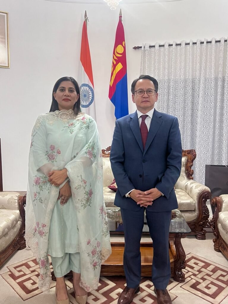 Dr. Monica B sood with His Excellency Mr. Mr. Ganbold Dambajav, Ambassador of Mongolia to India
